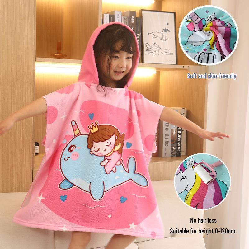 Kids' Cartoon Hooded Bath Towel & Beach Cape - Large Absorbent Bathrobe Cloak