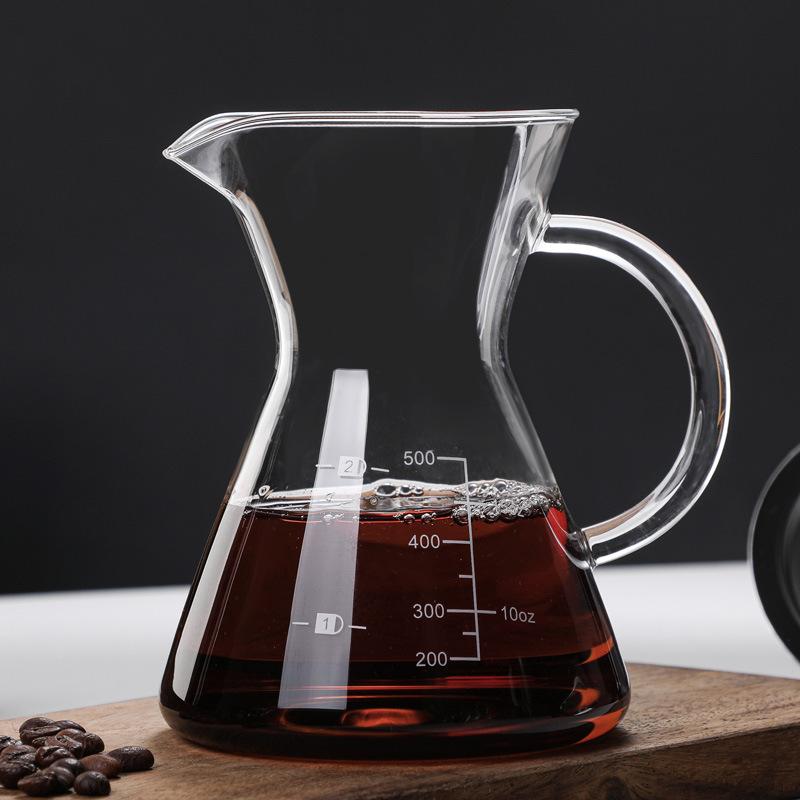 Handgebrühter Kaffeekrug, halbrunder Teilungskrug, verdicktes hitzebeständiges Glas mit graduiertem Kaffeekrug-Tropffilterbecher