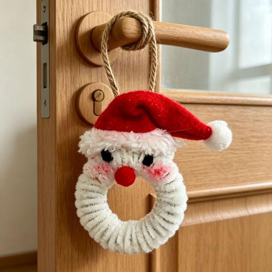 Süße saisonale Partygeschenke Handgefertigter Pfeifenreiniger Weihnachtsdekoration, Fertige Chenille-Stiele Kranz Bastelarbeiten Baumschmuck mit Tannenzapfen und