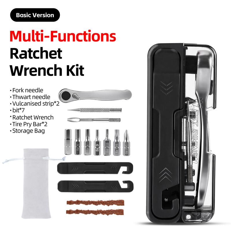 

WEST BIKING Bicycle Portable Tool Kit Ratchet Wrench Tubeless Repair Kit Tyre Lever Allen Keys Set CO2 Inflator Bike Maintenance Basic Style