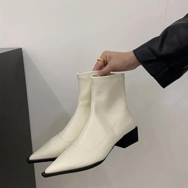 Pointed Toe Women Slim Ankle Boots Fashion Square Low Heel Ladies Elegant Back Zippers Short Booties Women'S Footwear