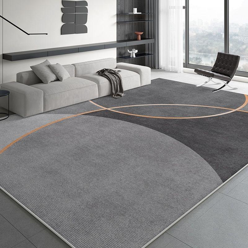 Fashion Minimalist Flannel Area Rug Plush Non-Slip Living Room Carpet Black and Grey Color Floor Mat for Cozy Bedroom Home Decor