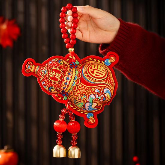 Chinese New Year Decoration Horse Fish Hanging Ornament Auspicious Symbols Blessing Bag for Wall Car Home Decor