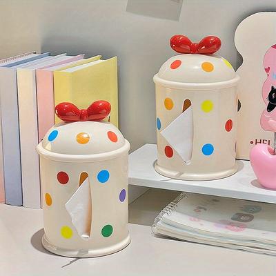 1 Bowknot Polka Dot Tissue Box, Suitable for Dining Room, Bedroom, Living Room, Cute and Stylish