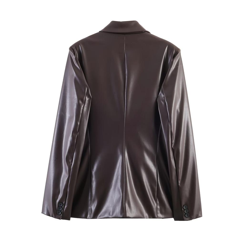 European and American Style Wholesale Women's Fashionable Versatile Elegant Cross-border Dual-Collar Synthetic Leather Blazer