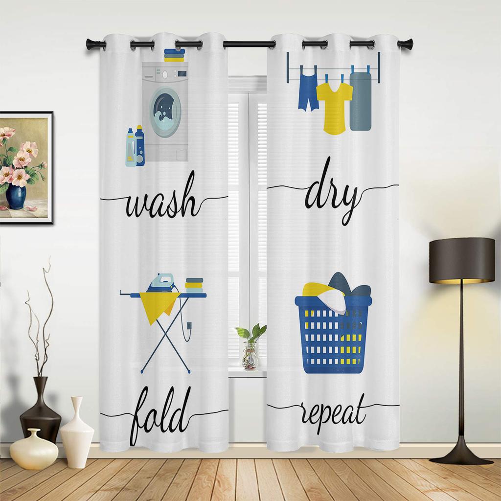 Laundry Room Wash Dry Fold Repeat Curtains for Bedroom Living Room Drapes Kitchen Kid's Room Window Curtain Modern Home Decor