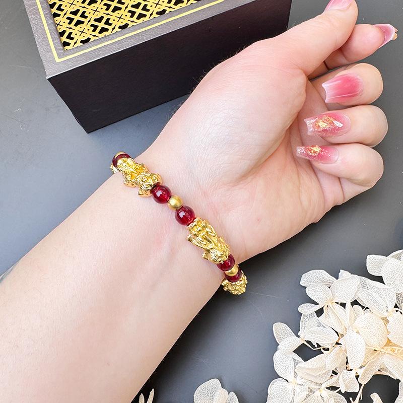 Chinese Style Ancient Gold Sand Pixiu Bracelet Auspicious Retro Domineering Ruyi Jewelry Bracelet Accessories