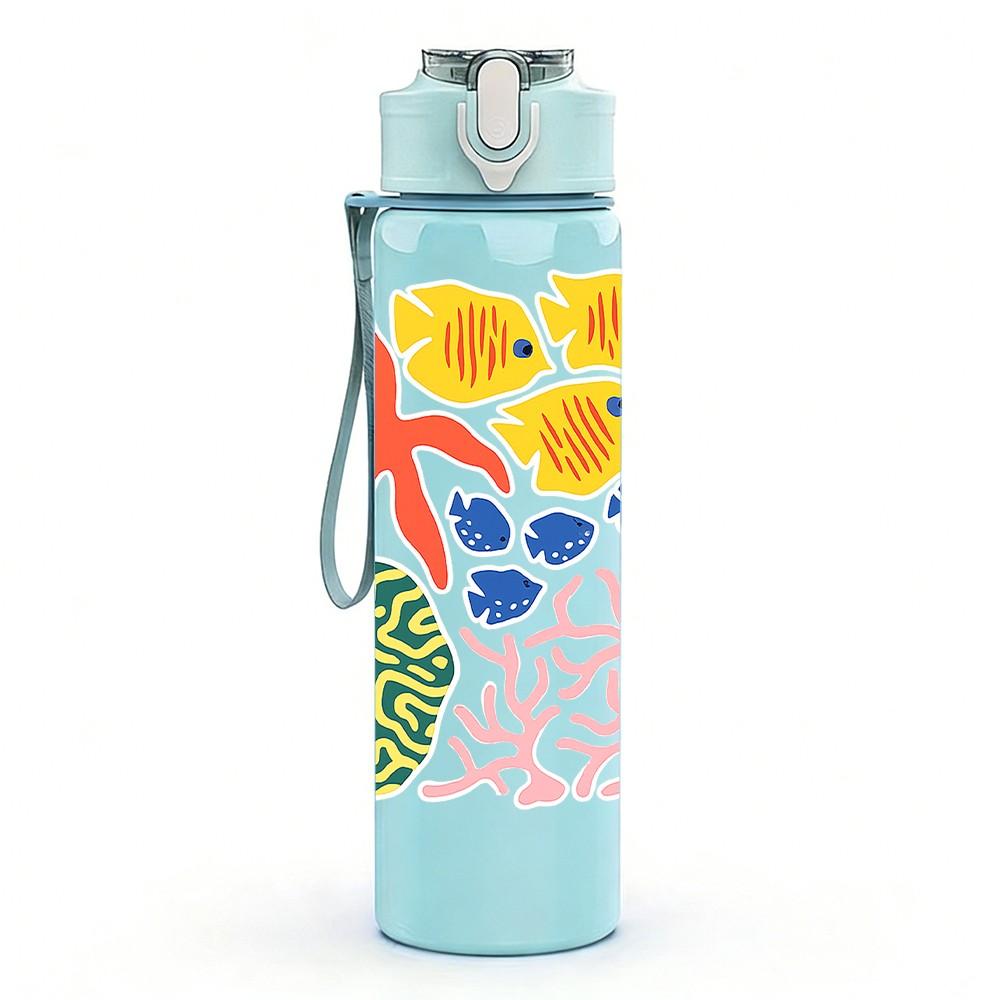 1PC Boho Tropical Abstract Floral Pattern Print 750ml Color Plastic Sports Water Bottle Leakproof Flip Straw Lid Suitable for Sports Office Home Use