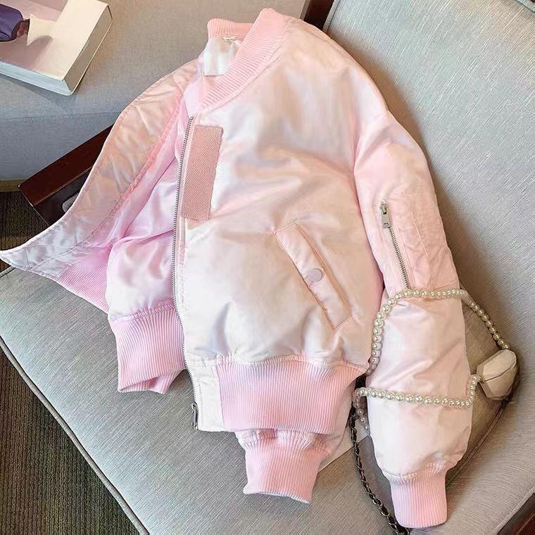 

Розовая куртка в бейсбольном стиле Зимнее теплое стеганое пальто Короткий воротник-стойка Милая молодежная модная верхняя одежда XXL розовый