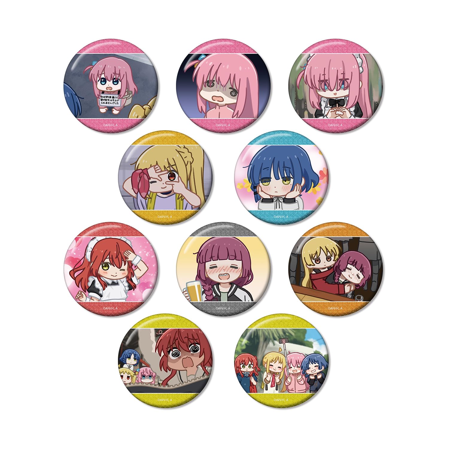 

the Anime Trading Yurukoma Glitter Can Box of 10 Bocchi Rock! Badges,