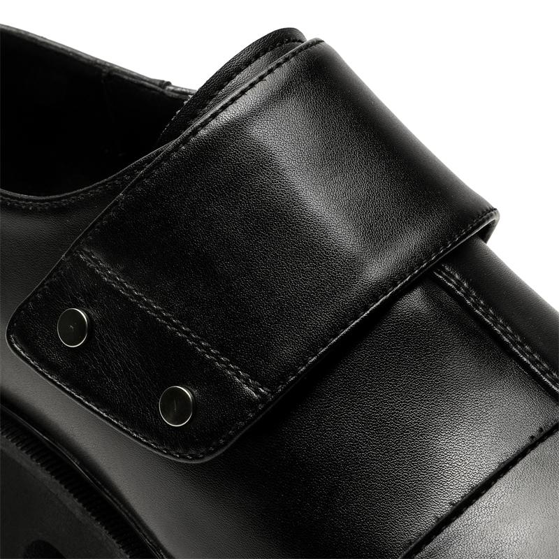 Original Design Hohe Qualität Britischer Punk Stil Schwarze Leder Slipper Für Herren Hombre Täglich Kleiden Höhenerhöhende Schuhe