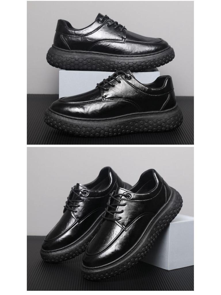 Men's 2025 Retro Trend Thick Sole Height-Increasing Leather Loafers - Black/Brown