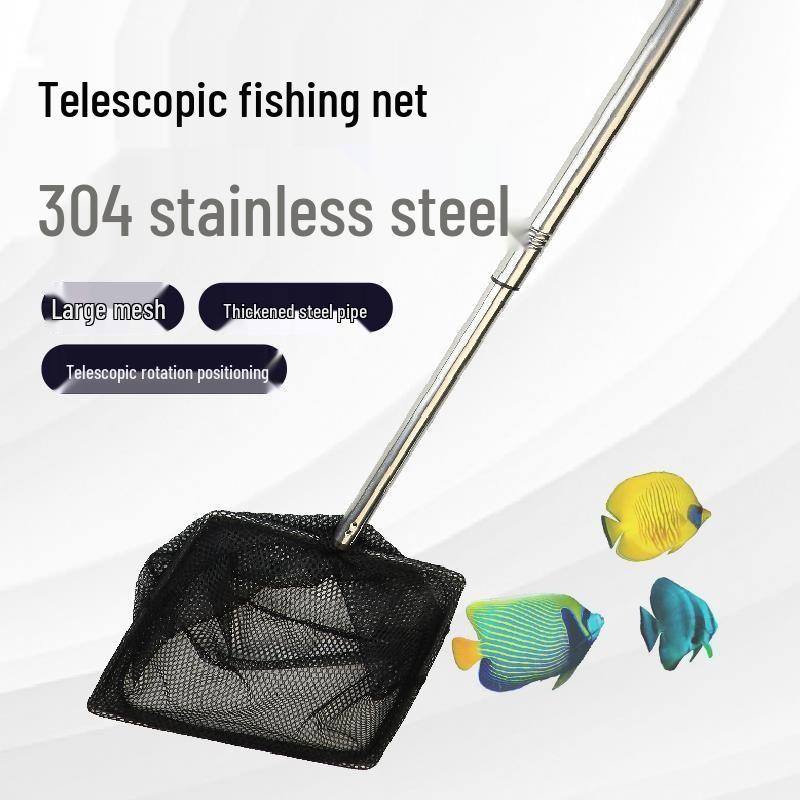 Telescopic Stainless Steel Fishing Net with Soft Mesh and Long Handle - Large Size, Safe for Fish, Ideal for Children.