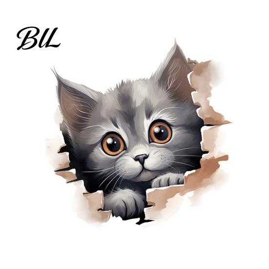 Self Adhesive Sticker Broken Wall Cat Toilet Sticker, Peel And Stick Decor PVC Bathroom Decal Decal, Removable Waterproof Lid for Stickers