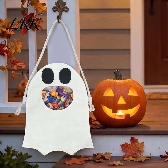 Classic Halloween Trick Or Treat Bag or Candy for Kids, Cute Ghost with Handle, Oxford Cloth Snack Holder Party Favors Kids Goodie Bags