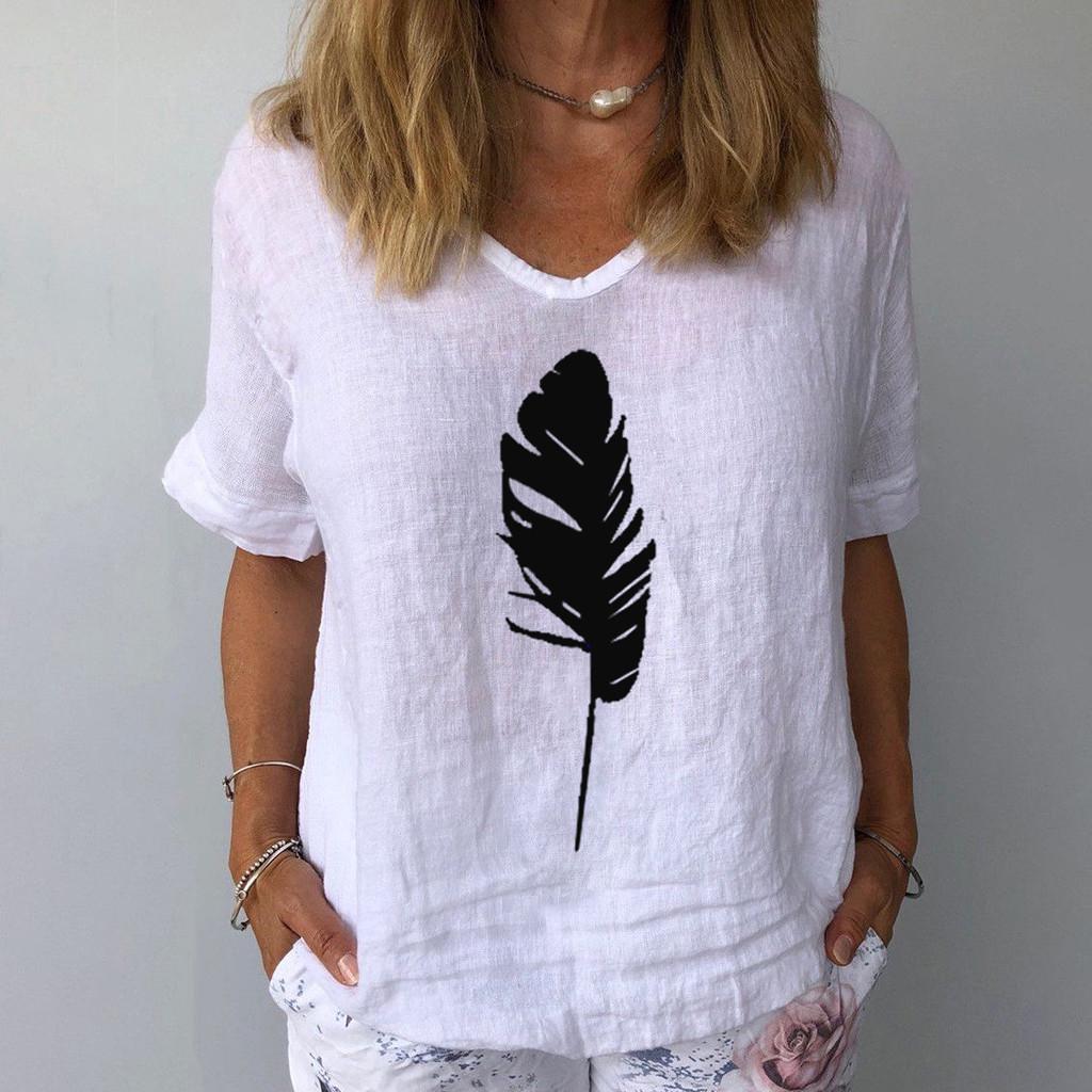 

(SU)Женская повседневная футболка из хлопка и льна с короткими рукавами и принтом, блузка, топы XXL белый