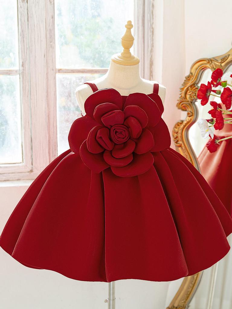 2025 Girls' Formal Bud Skirt Dress: 3D Floral Princess Party Outfit for Birthdays & New Year's.