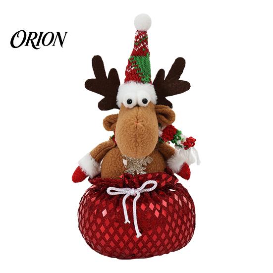 Festive Table Centerpieces Sequins Christmas Santa Claus/Snowman/Elk Ornaments with Candies Storage Pocket, Plush Claus Red or Green Figures