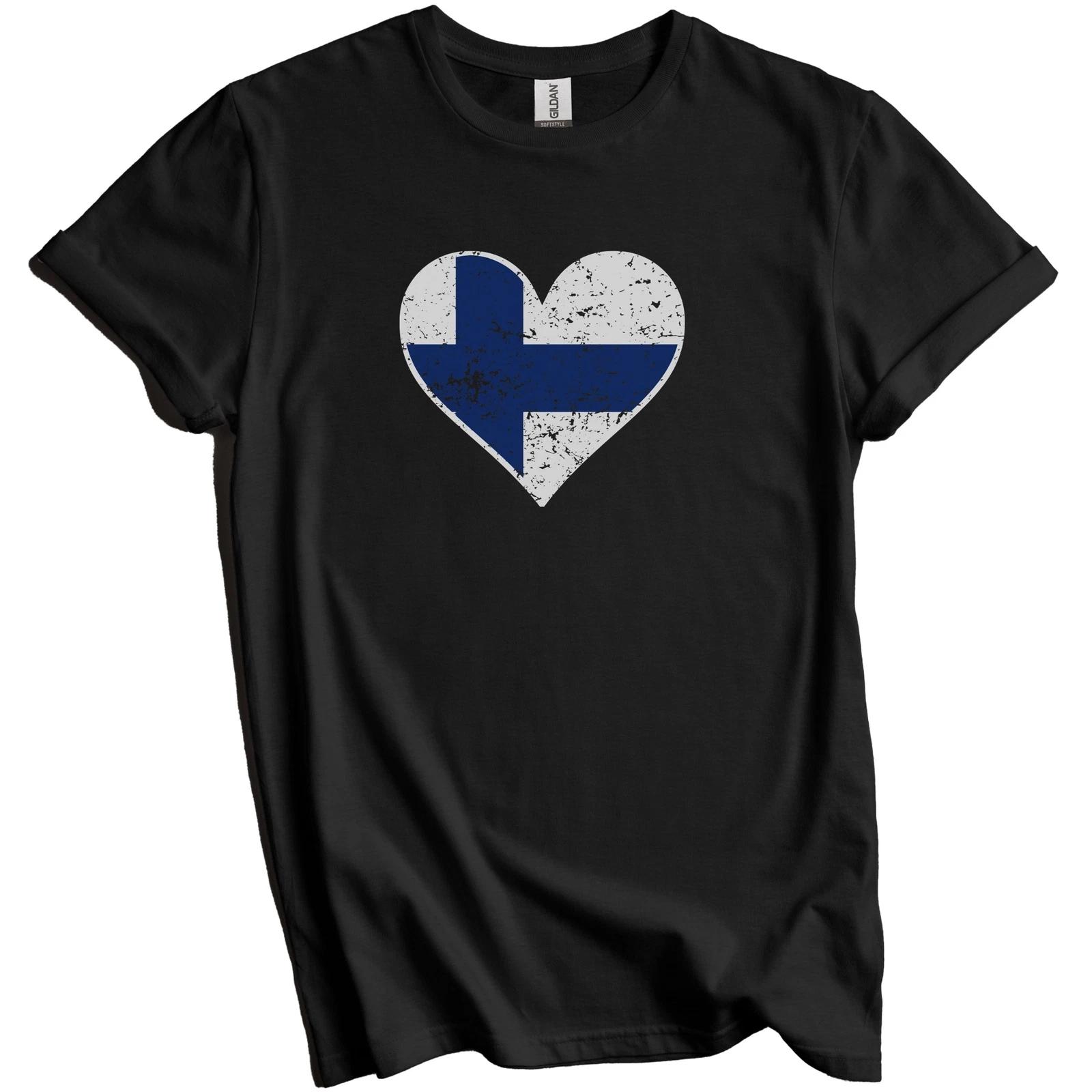 Finnish Flag Heart Finland Love Distressed T-Shirt 4XL
