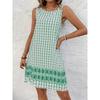 2026 Summer Women's Knee Length Short Dress Bohemian Vintage Printed Round Neck Dress Casual Comfortable Beach Sleeveless Dresse