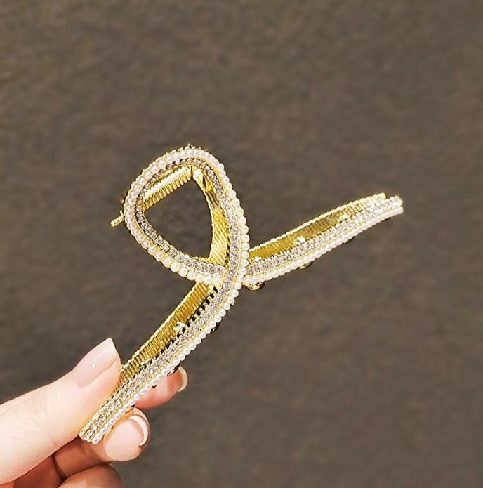 

Pearl Rhinestone French Claw Hair Clip for Elegant Bun Hairstyles