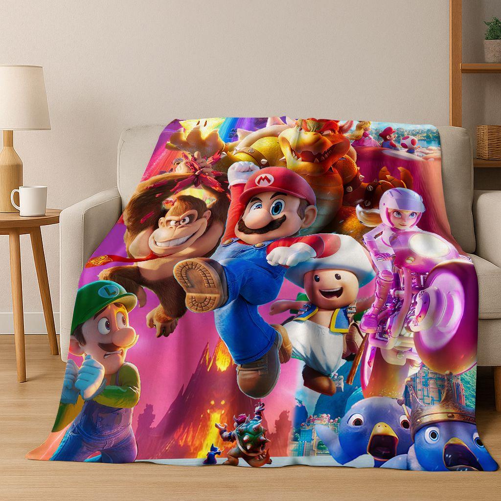 26 Style Mario Cartoon Gift Flannel Blanket,Warm and Cozy Soft Throw Blanket for Home Bedroom Bed Sofa Travel Picnic Cover Kids
