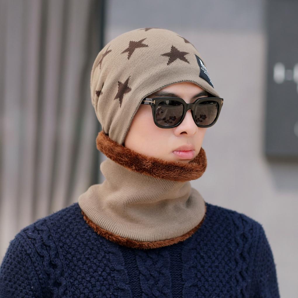 Winter Cold Weather Gear Neck Warmer, Mock Toshi Beanie Set, Beige for Men