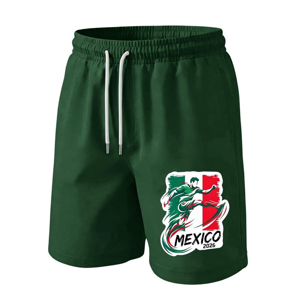 Men’s Drawstring Waist Shorts with Mexico 2026 Inspired Print Casual Loose Fit Sportswear