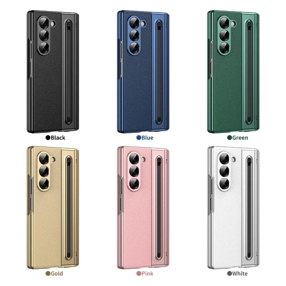 Luxury Plating Matte AG Pen Slot Leather Case For Samsung Galaxy Z Fold 7 6 5 4 3 Screen Film Hinged Shockproof Protector Cover