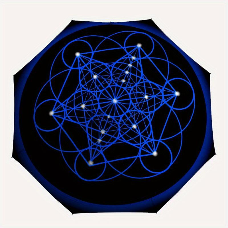 Sacred Geometry Mandala: Blue Spiritual Art Print Umbrella, Cute Umbrella with Cute Design, Portable 3-Fold Compact Umbrella for Men & Women, Valentin