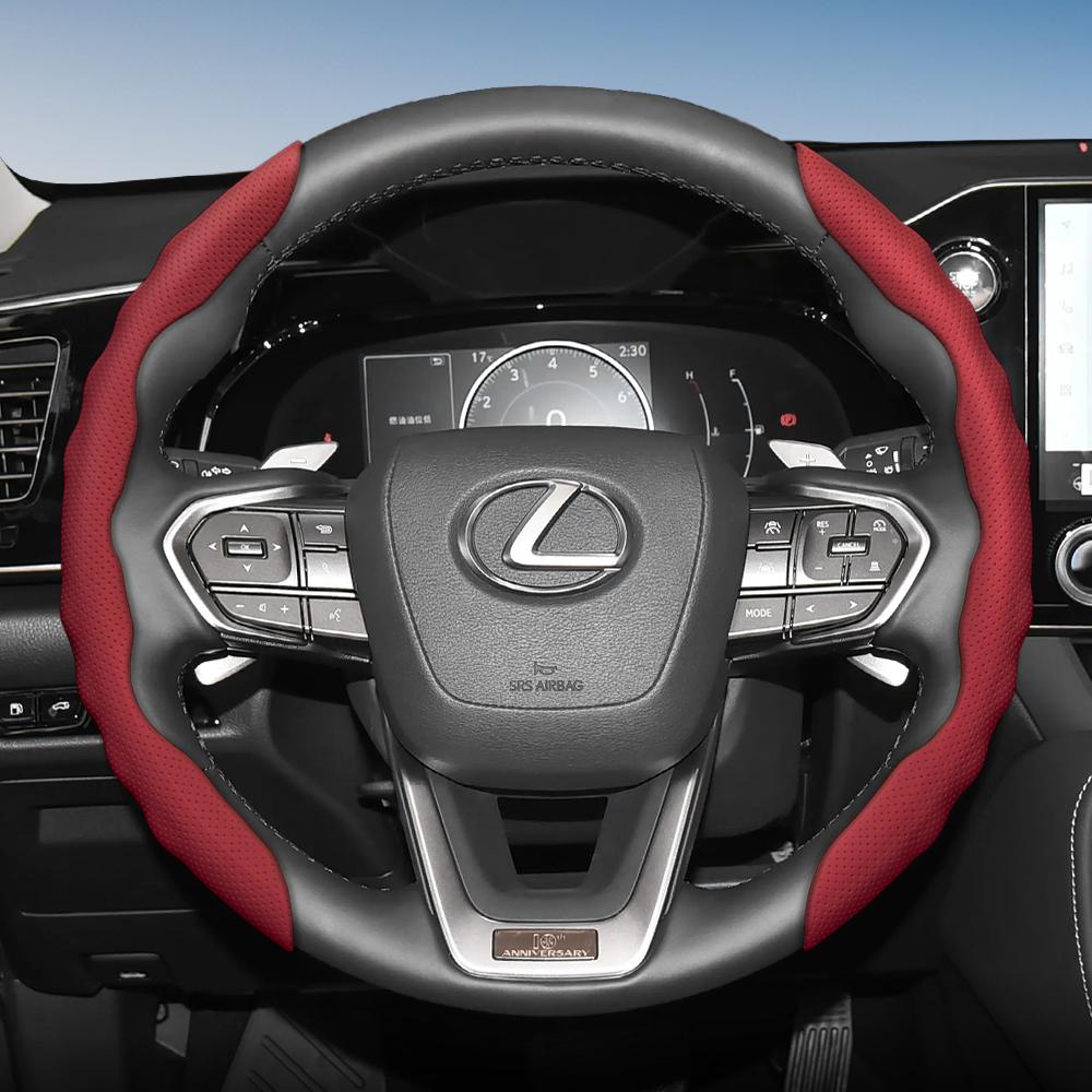 Steering Wheel Cover for Lexus, Wave-Shaped Sporty Design, Breathable Leather, Segmented, Non-Slip, Sweat-Absorbing Protective Cover, Rx Nx E