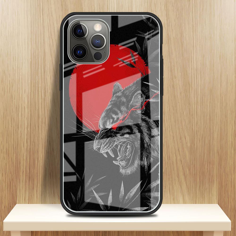 Lion Wolf Glass Case For Apple iPhone 14 13 Pro 11 12 7 8 Plus SE 2022 XR X XS Max 6 6S Tempered Phone Cover