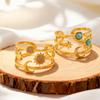 Fashion Charm Turquoise Star And Moon Ring for Women Stainless Steel Three-Layer Opening Rings Wide Finger Jewelry Gift
