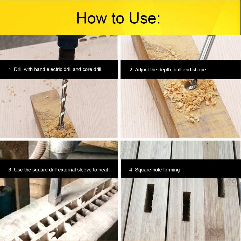 Alloy Steel Square Hole Drill Bit Power Tool 1/4(6.4mm)5/16(8mm)3/8(9.5mm)1/2(12.7mm)14mm(0.55in)16mm(0.63in) Mortiser Drill Bit