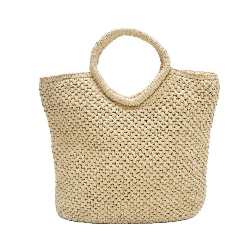 

New straw bag women s simple solid color hand-woven bag large capacity handbag holiday beach bag welt zipper светло-коричневого