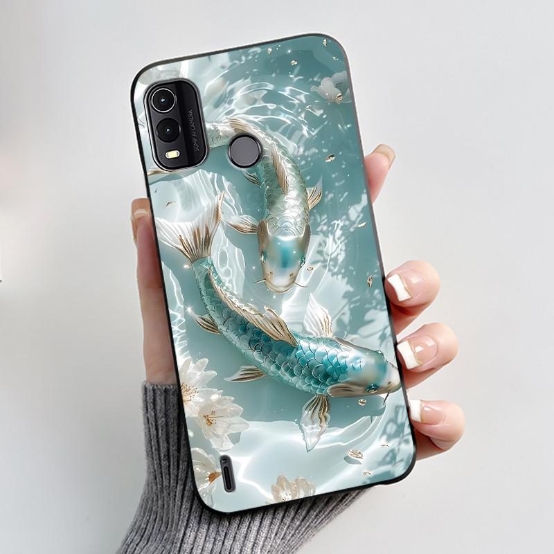 Dreamy Black Case For Nokia G11 Plus Elegant Butterfly Wildflower Pattern Shell With Jelly Color Shockproof Bumper Soft Cover