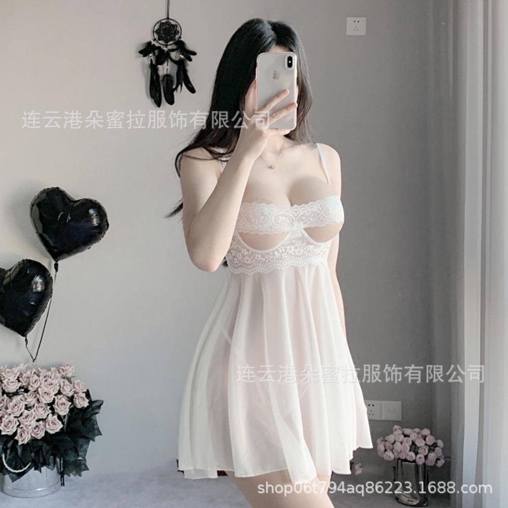 Sexy Sexy Lingerie Sexy Perspective Mesh Lace Pajamas Passion Temptation Hollow Free Open Uniform Nightgown