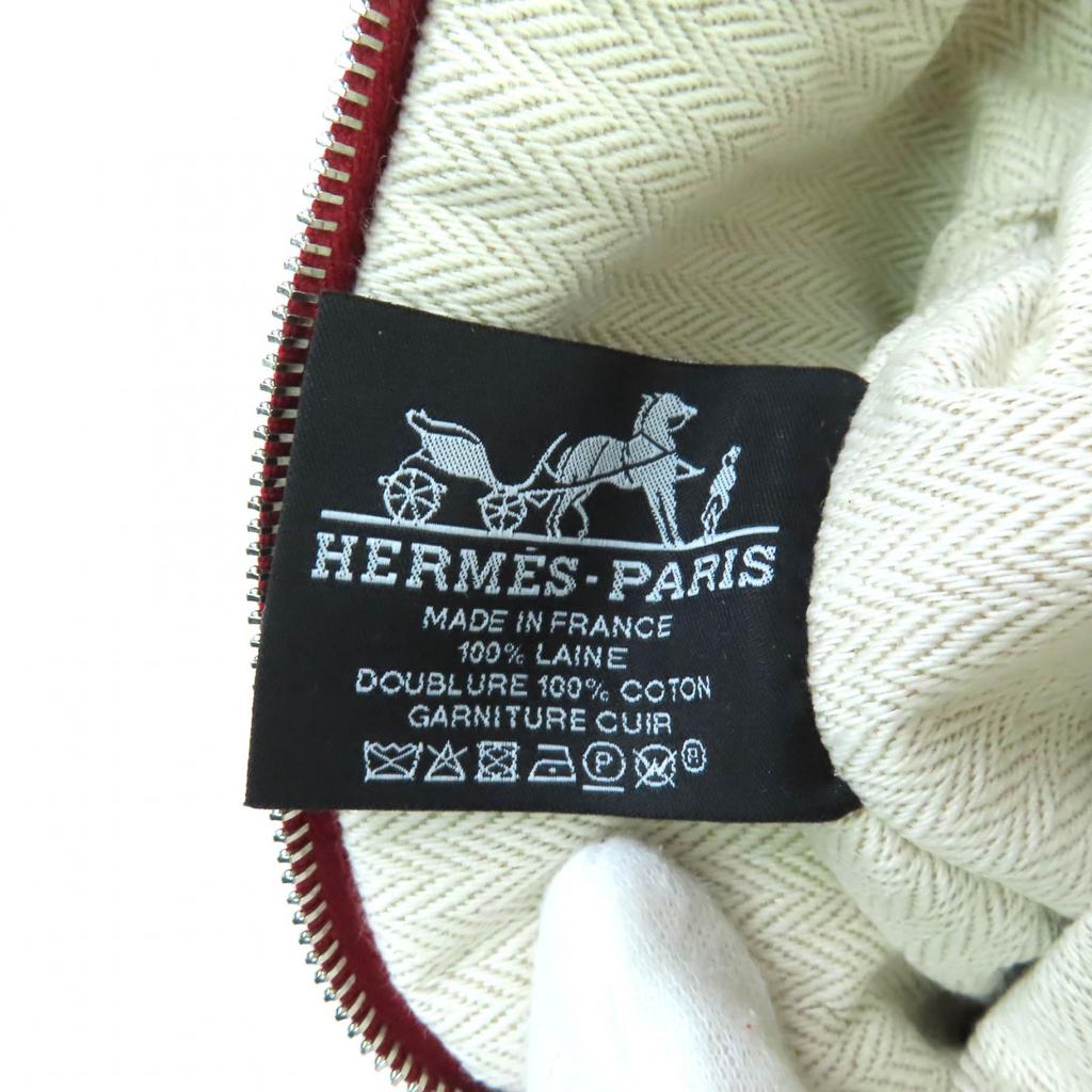 Pristine HERMES Boride Pouch Mini Mini Leather Cosmetics Pouch Mini Wool Women Used