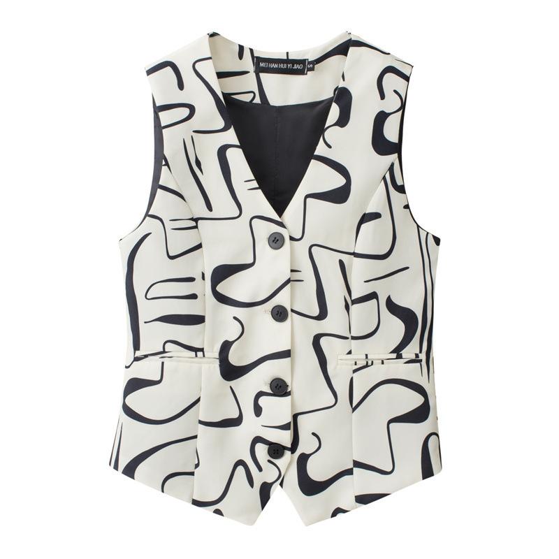 Women Suit Vest Sleeveless Single-Breasted Button Waistcoat Casual Office Short Outerwear Layering Tank Gilet