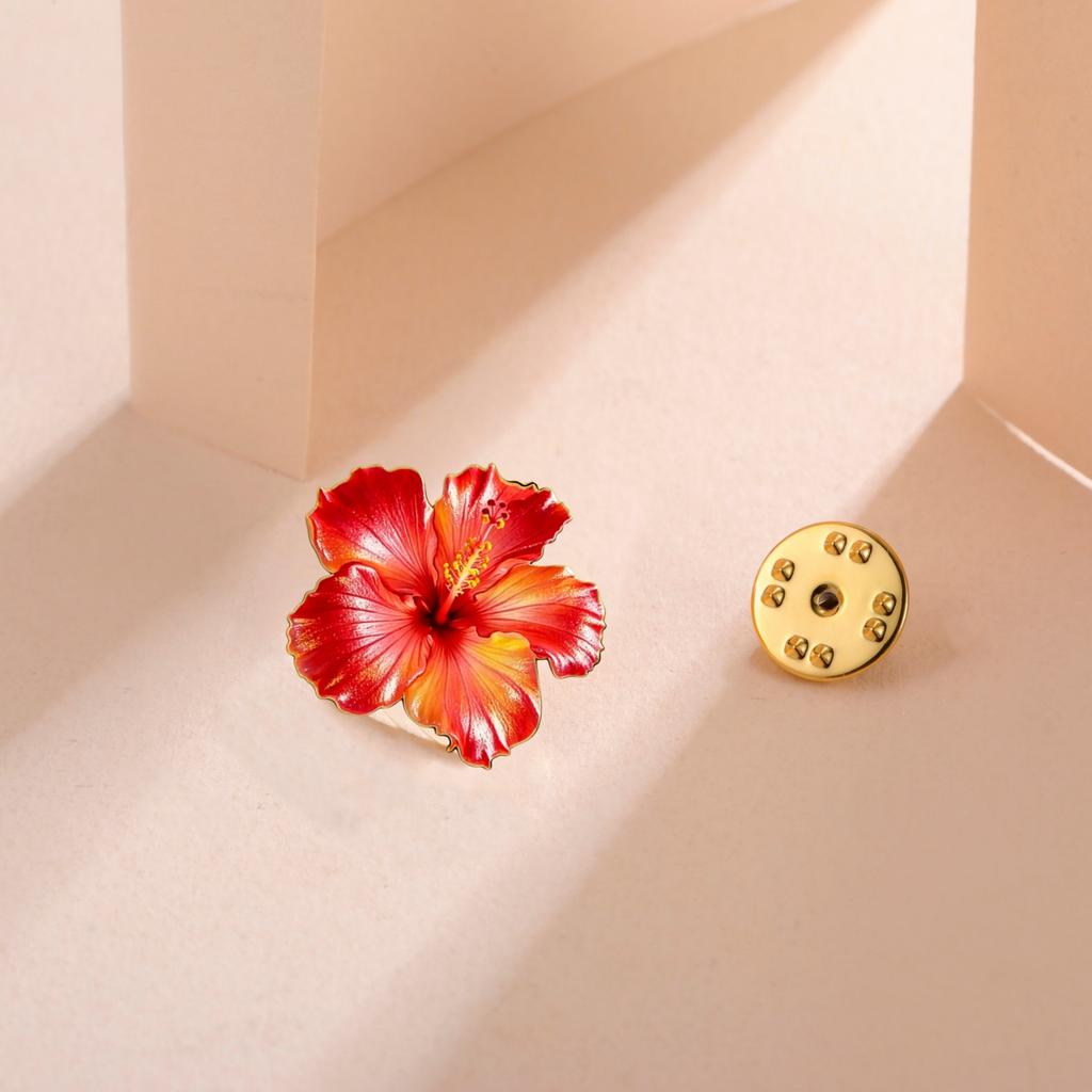 Stainless Steel Red Hibiscus Flower Pin Jewelry Stainless Steel Pink Hibiscus Flower Brooch for Women Birthday Gift