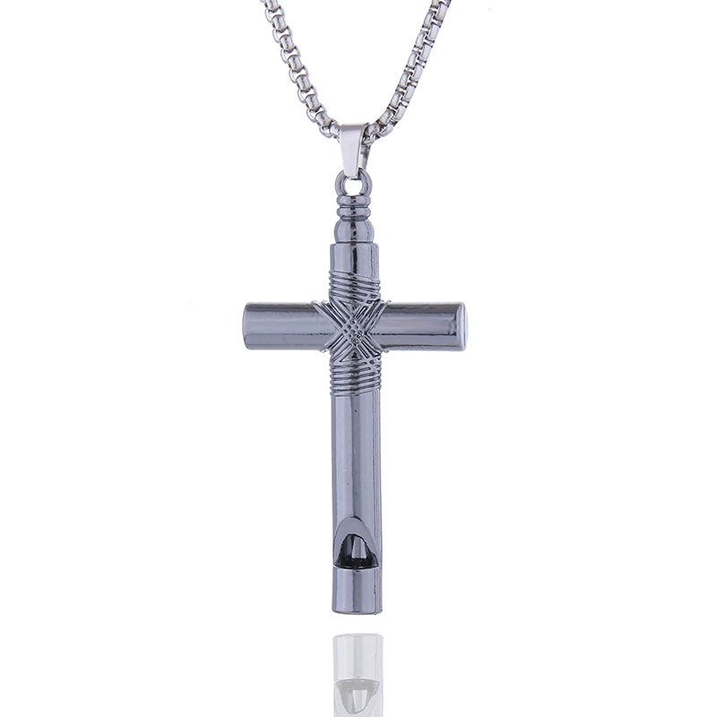 316L Stainless Steel Cross Chain Pendant Necklace For Men Jesus Religious Accessory Grey Copper Color