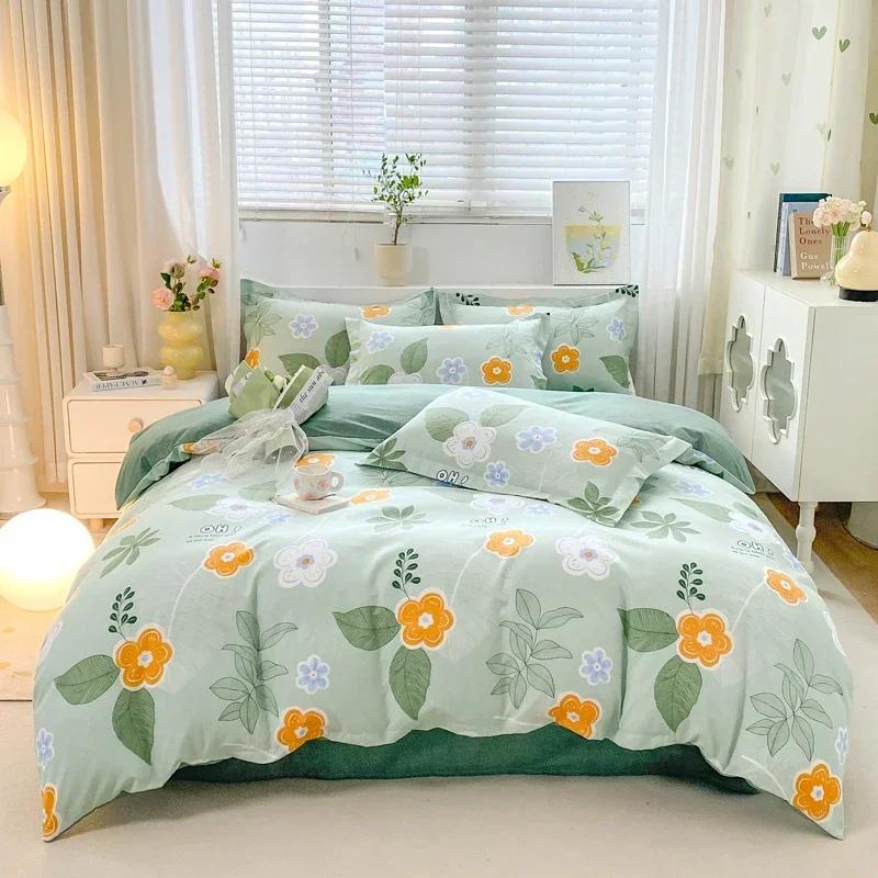 Botanisk Blomstret Dynetrekk Mykt Reversibelt Blomster Dundyne Trekk 4 stk Sengetøy Sett(1 Dynetrekk+1 Laken+2 Putetrekk)