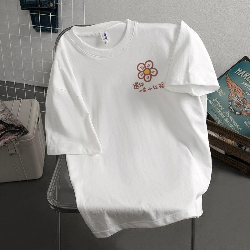 

Cotton Loose Short-sleeved T-shirt Women s Summer Retro Printed Round Neck Top 3XL