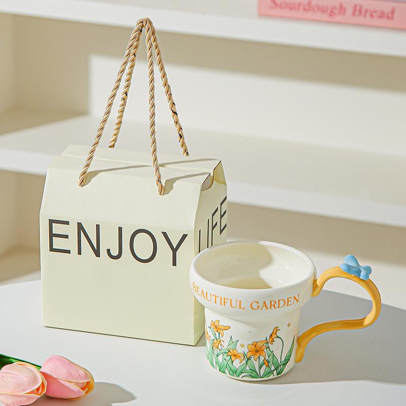 Classical flower ceramic mug household water cup breakfast cup girls coffee cup afternoon teacup girlfriend souvenir