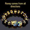 Black Obsidian Pixiu Couple Bracelet with Gold Six Character Mantra for Good Luck and Ruyi Prayer Beads