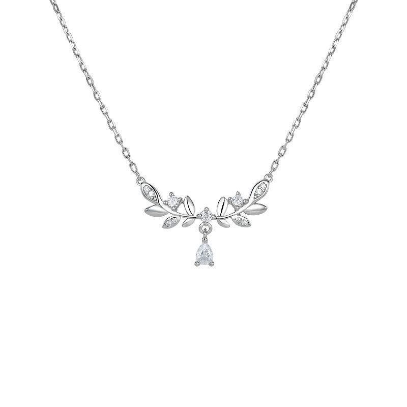 S925 Sterling Silber Licht Luxus Lorbeer Halskette Frauen Design Sinn Nische Wassertropfen Blatt Schlüsselbein Kette