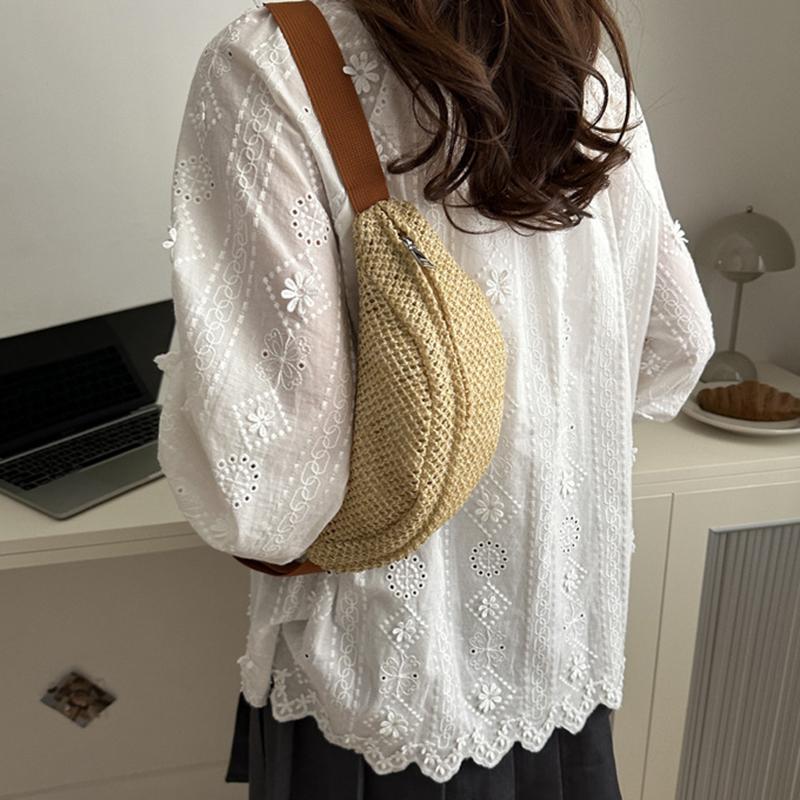 Women's Stylish Hollow Out Woven Chest Bag Breathable Crossbody Sling Phone Versatile Waist Pack for Beach, Sports & Casual Outings CLE