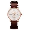 SURVAN Herren-Analog-Quarz-Uhr Weißes Zifferblatt Kastanienbraunes Echtes Lederarmband Saphirglas 50M Wasserdicht