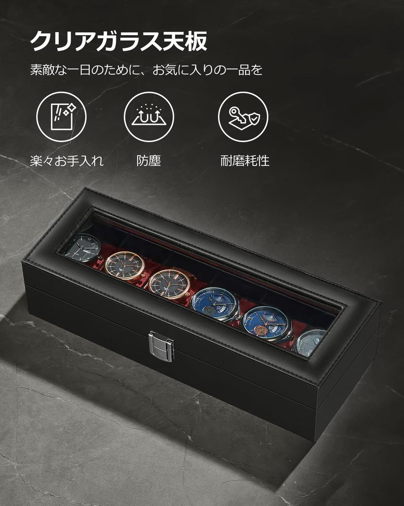 SONGMICS Watch Case for 6 Made of Watch Collection Case with Transparent Watch Accessory Day Birthday Celebration JWB006R01 Watches, PU, Storage,