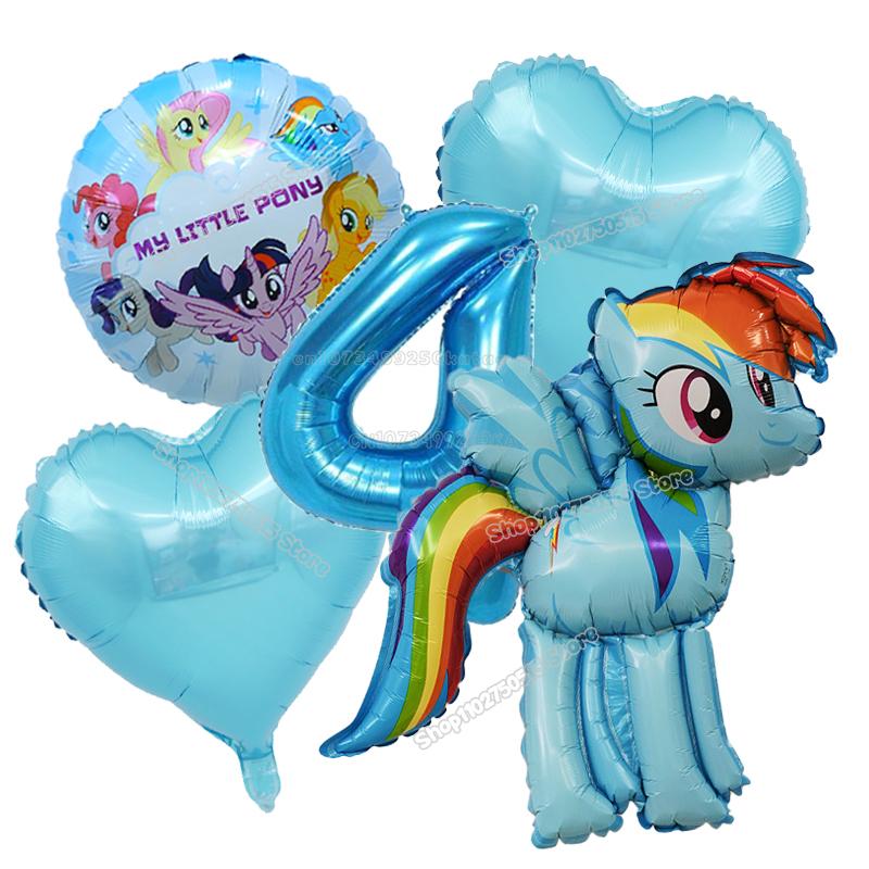 Beautiful My Little Ponys Girl Birthday Number Balloons Decoration Cute Cartoon Love Shape Round Balloons Set Party Supplies Kids Favor